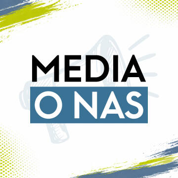 Media o nas Grafika z napisem Media o nas