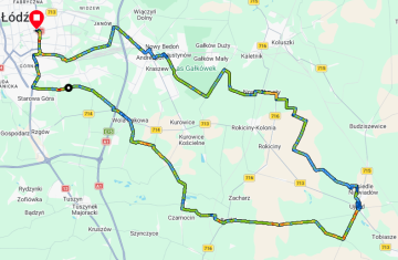 Trasa wokół Łodzi Mapa trasy w okolicach Łodzi